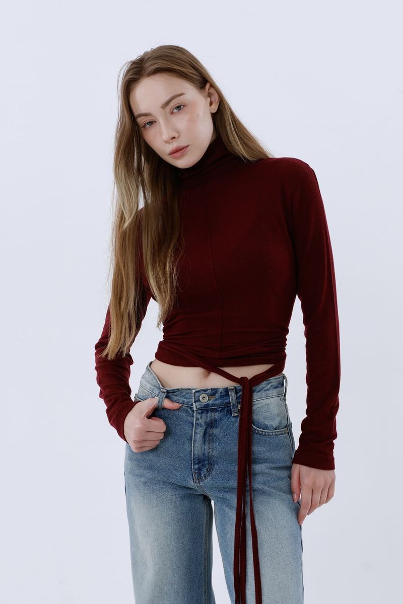 WOOL SPAN TURTLENECK T-SHIRT_BURGUNDY