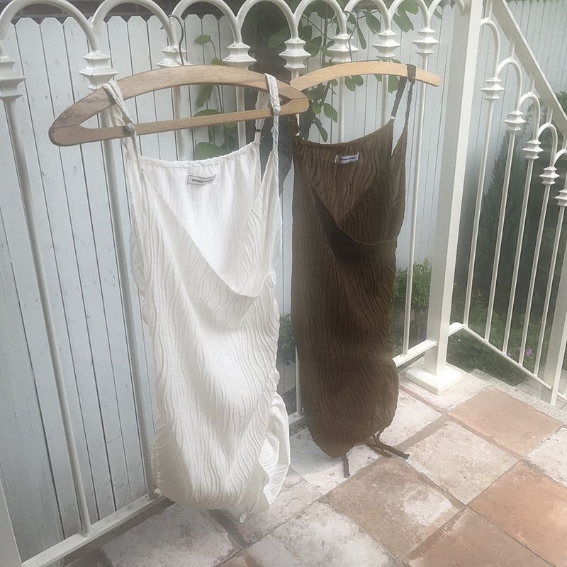 [MADE]  Mark Pleats Wrap Shirring Layered Mini Sleeveless Dress
