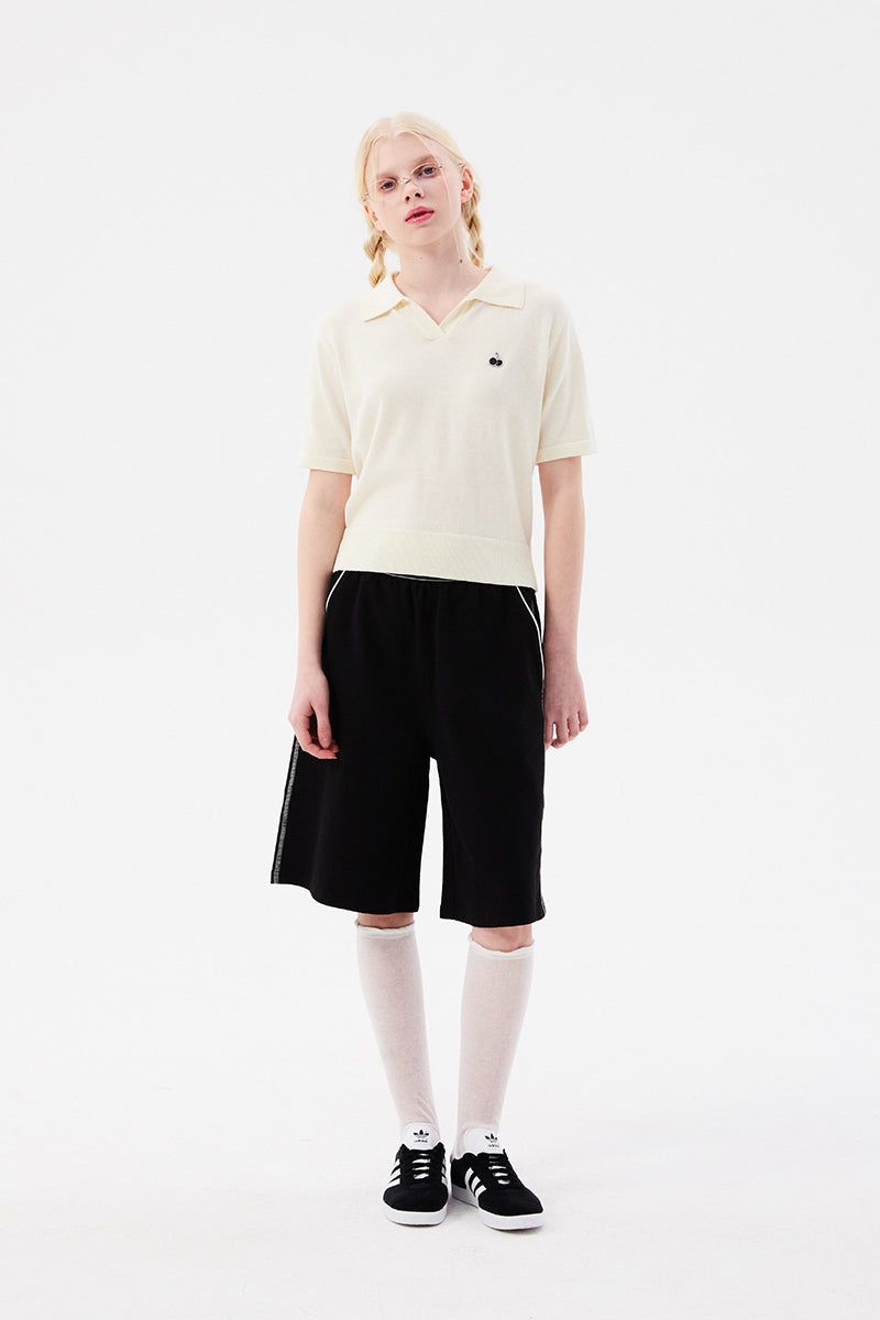 DOODLE CHERRY HALF LENGTH BANDING PANTS [BLACK]