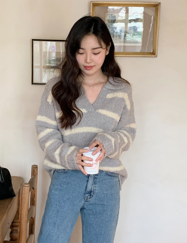 Lemon Alpaca Border Collar Wool Knit (2color)