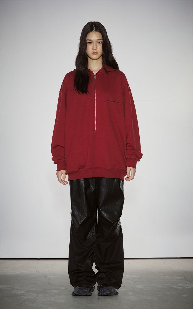 HAIF-ZIP HOODIE (LONG)_DARK RED
