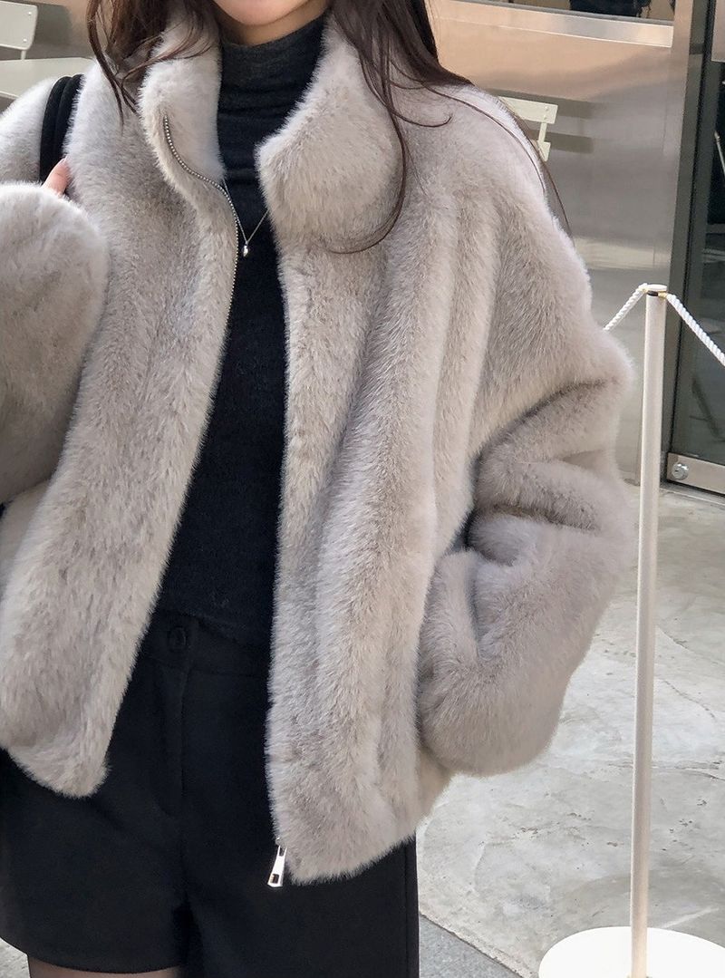 #Elegant Hairy Crop Zip-up Fur Jacket (2color)