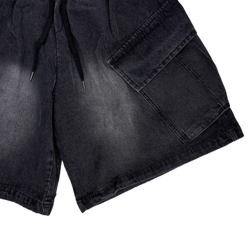 oblique cargo denim bermuda pants