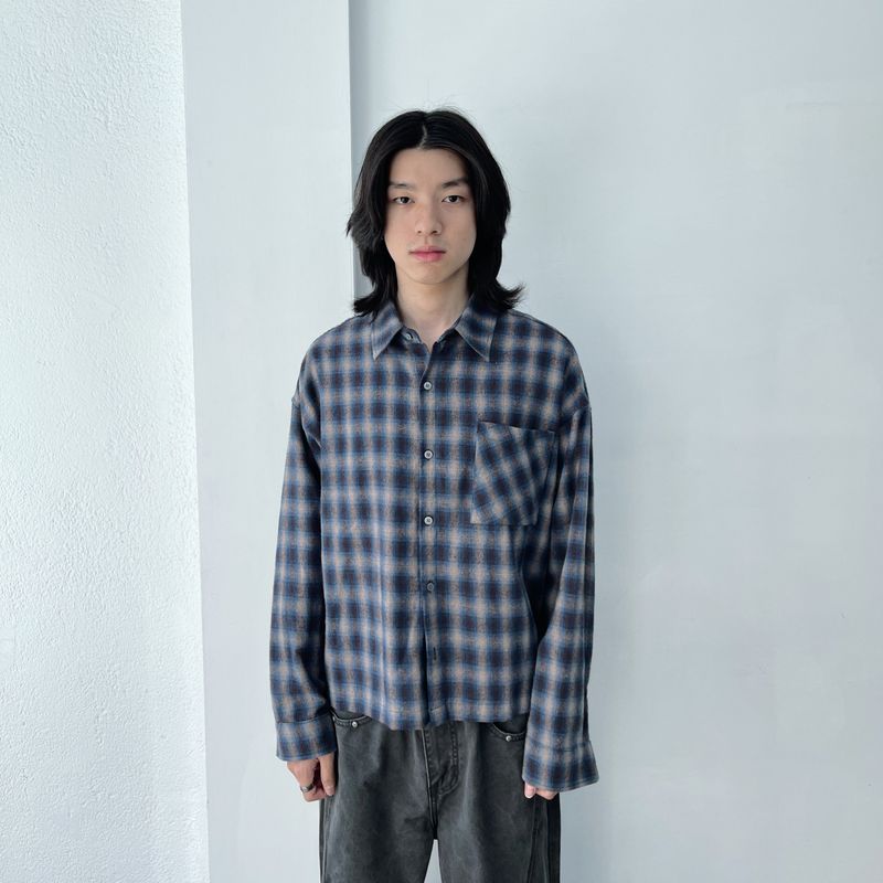 FADE MEET（フェードミート）の「Textured Vintage Plaid Single Pocket Cropped Boxy Shirt（Tops）」
