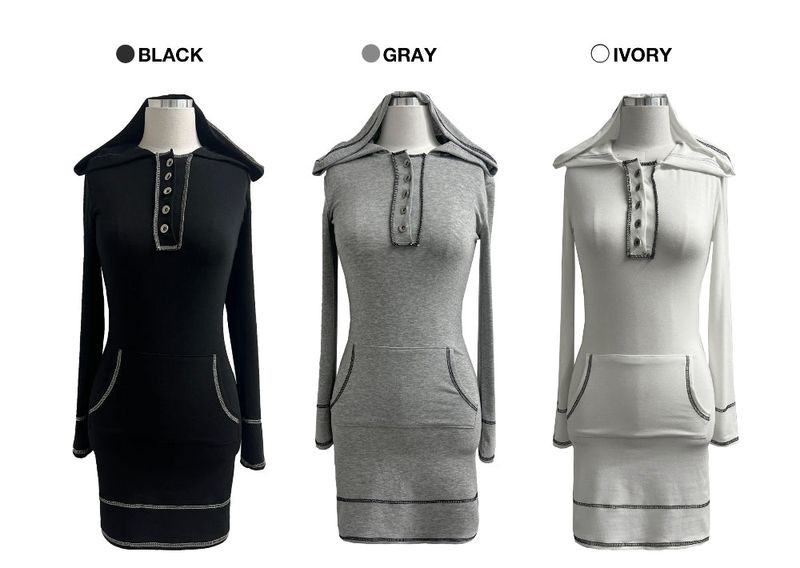 Burning Hood Color Stitch Slim Fit Midi Dress (3 Colors)