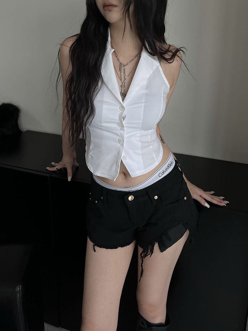 y2k back slit halter vest