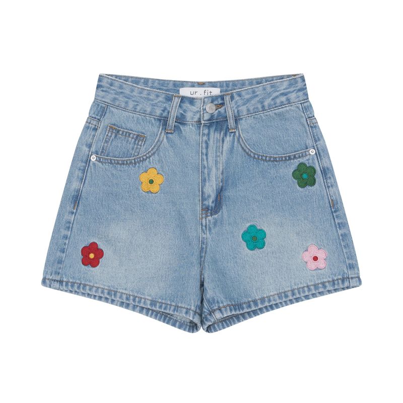 FLOWER EMBROIDERY LIGHT BLUE DENIM SHORTS code 18201