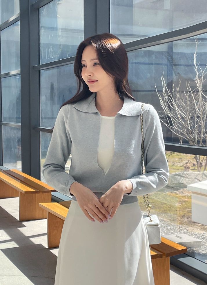 Mez Color Matching Layered Collar Knit