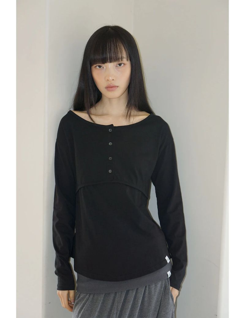 PLACKET RIBBED T-SHIRT(BLACK)