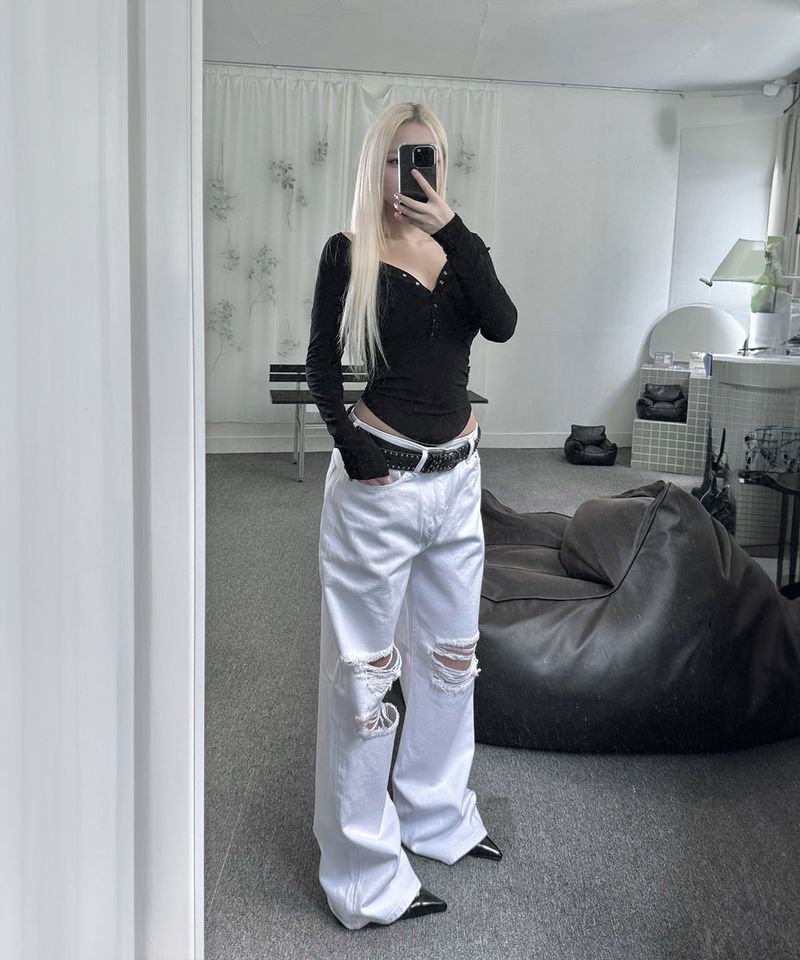 Destroyed White Cotton Pants