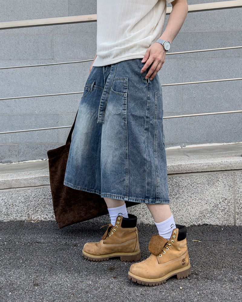 Beltic Asymmetric Pocket Bermuda Denim