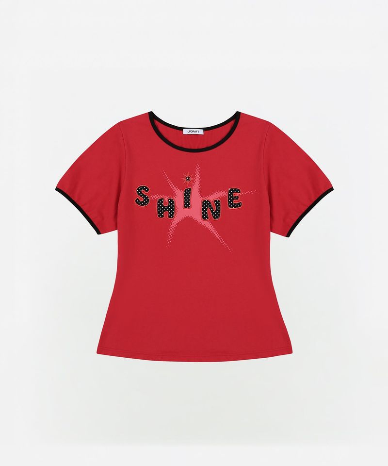APPLIQUE LINGER SLIM T-SHIRTS [BERRY RED]