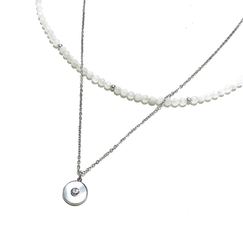 [SET] hyde moon stone & silver disk necklace