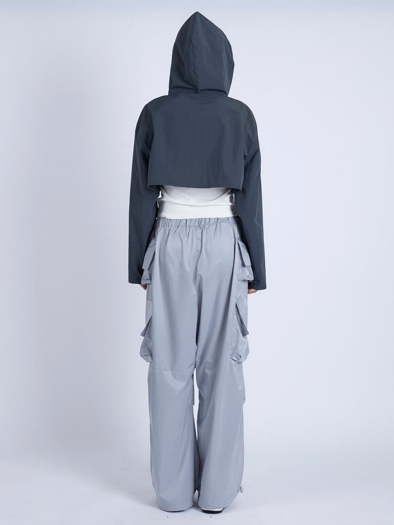 Satin Multi Pocket Pants, Silver