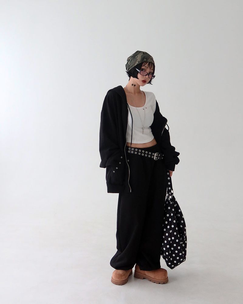 Punching eyelet string wide pants