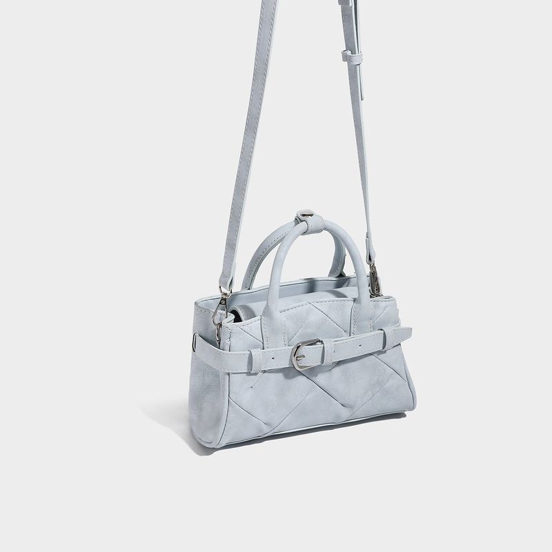 Square quilted mini tote bag with silver buckle crossbody bag