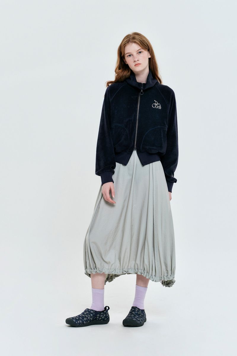 CHERRY TERRY HIGH NECK ZIP UP [DARK NAVY]
