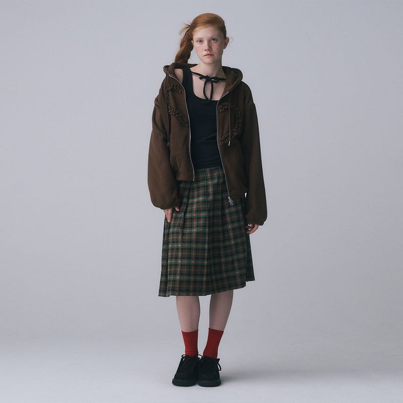 FRILL HEART HOODIE, BROWN