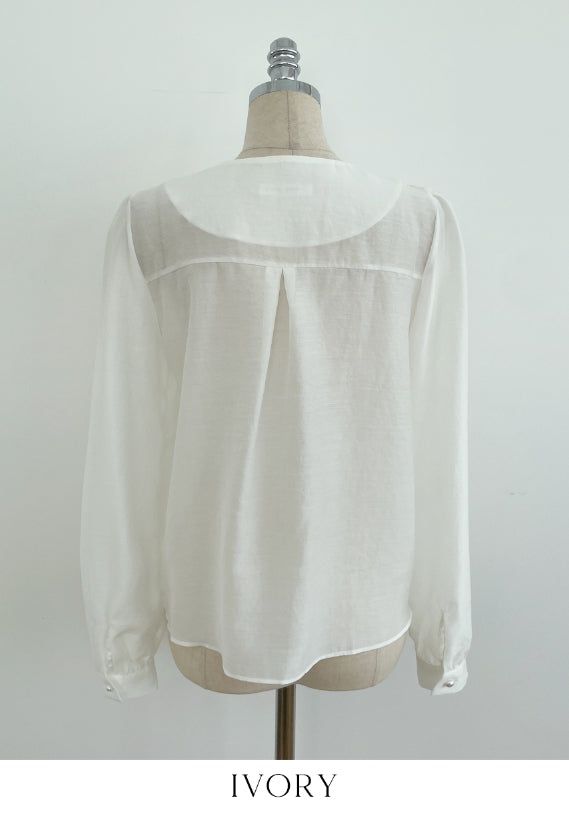 Marron Volume Ribbon Puff Blouse