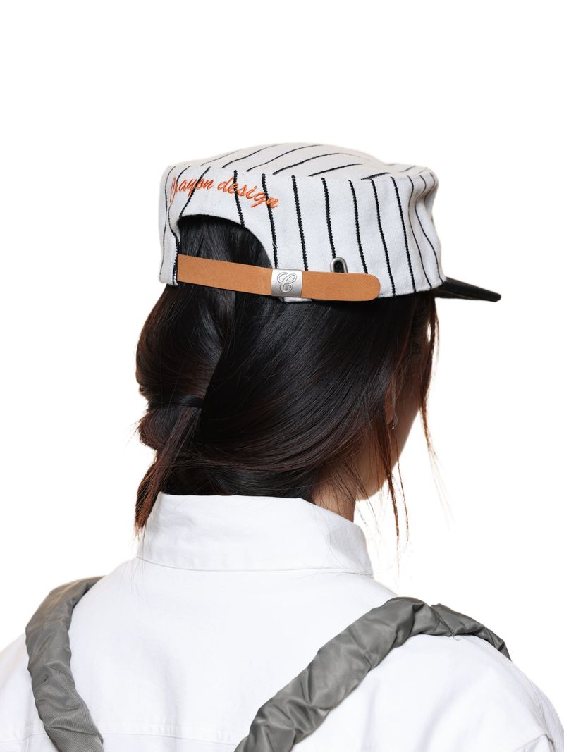 6CRAYON  Retro Flat Top Baseball Cap - Striped Wool Blend with Embroidered Letters