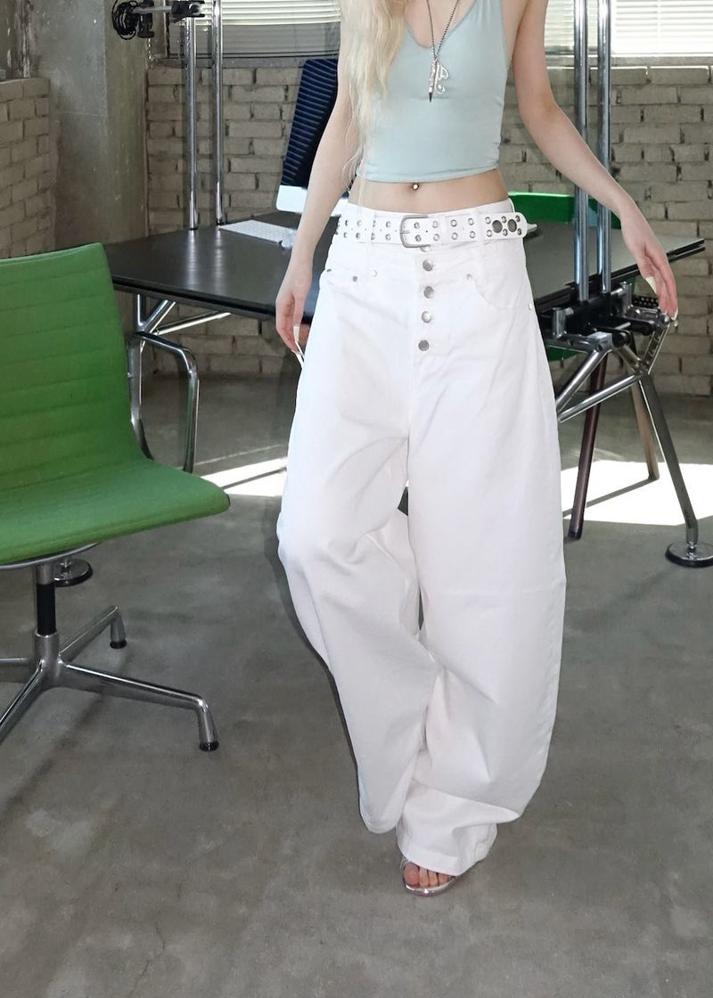 ボタンレイヤードワイドパンツ
