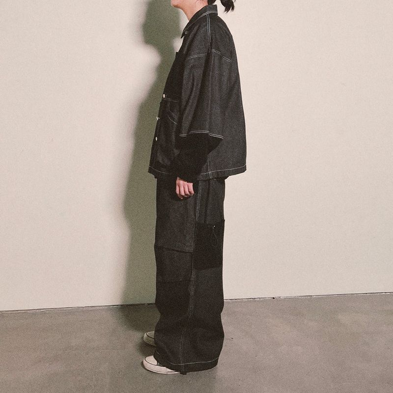 reverse Terry Pocket Denim Jacket_black