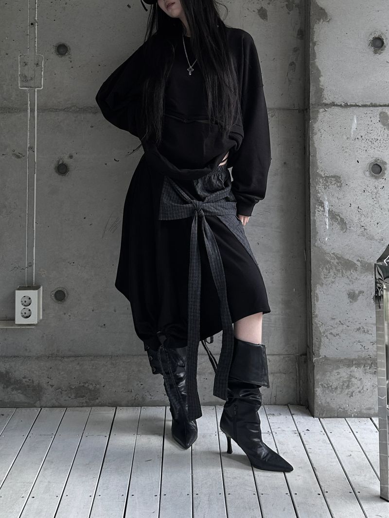 layered check wrap skirt (2color)