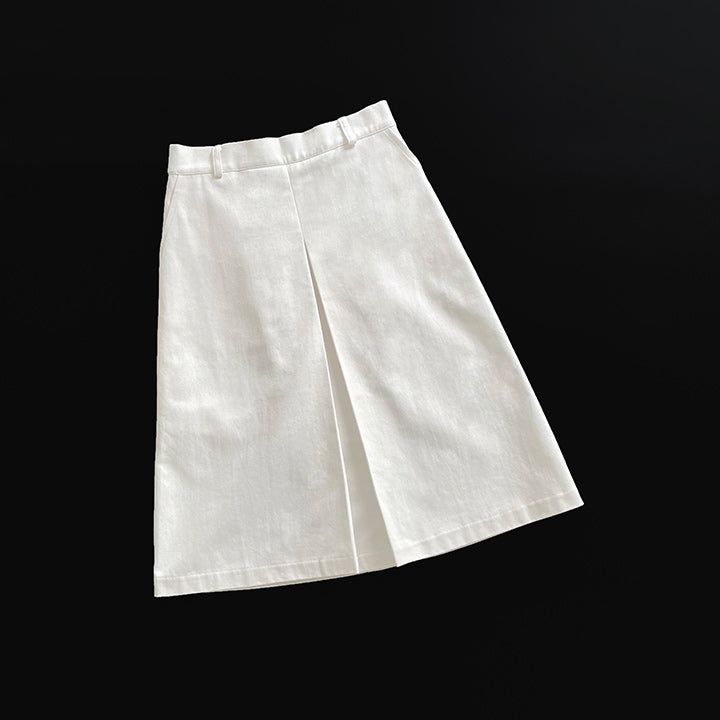 [made] [Allen] Back Banding A-Line Front Slit Cotton Midi Skirt - 3color