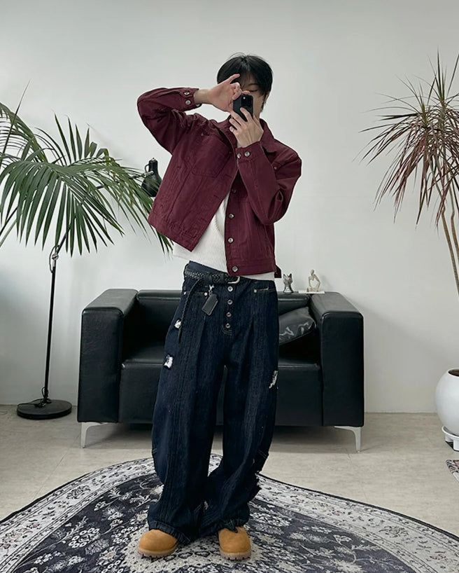 Ruped cropped washed jacket