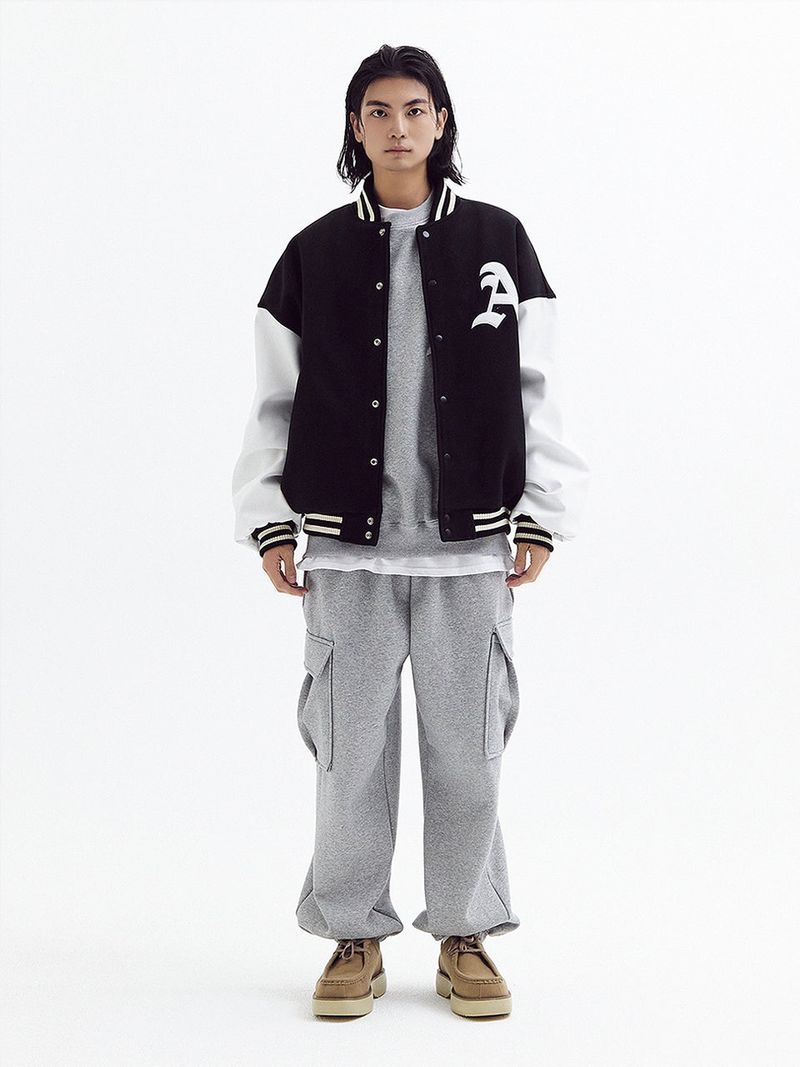 Super balloon wool varsity jacket Black