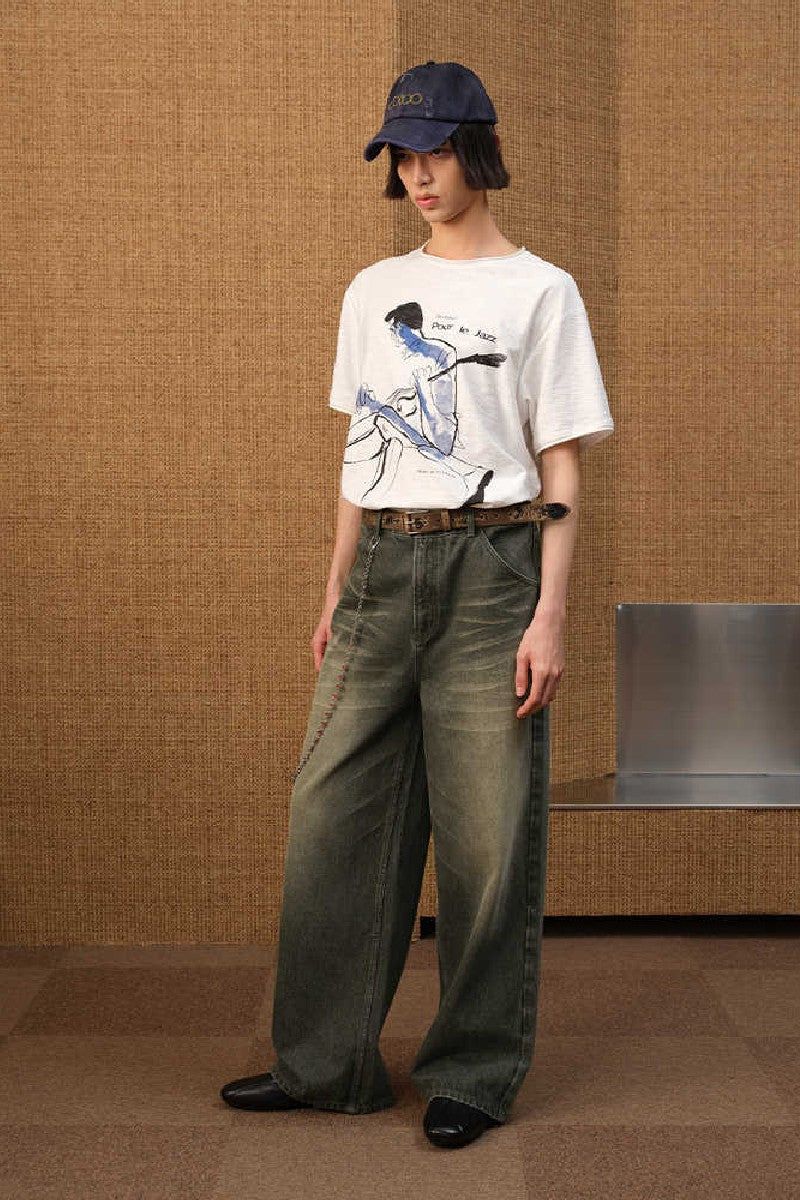 Faded Green Straight Jeans