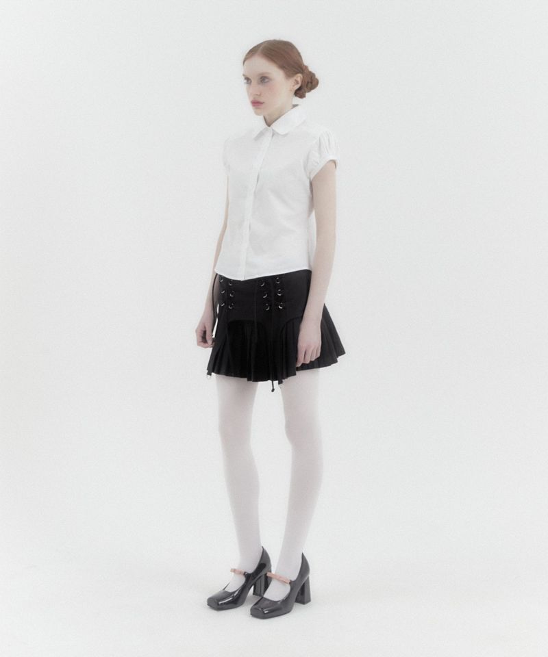 Puff Cap Sleeve Round Collar Shirt Ivory