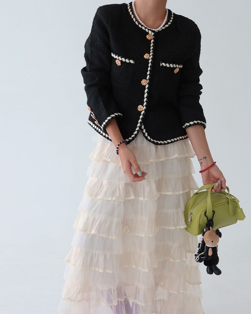 Color-Blocked Chain Tweed Jacket
