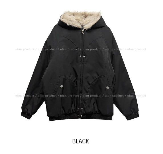 Dozen Rivet Raccoon Fur Hooded Padding