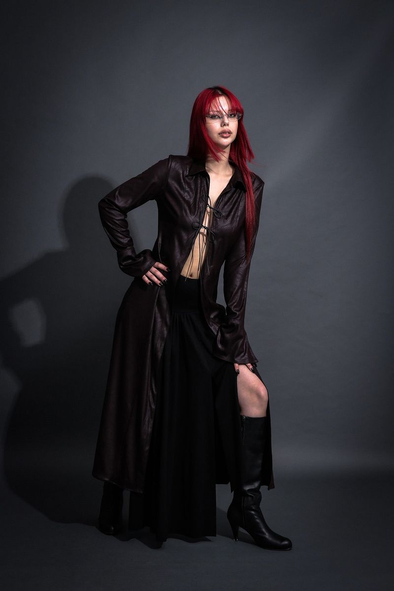 MAXI LEATHER SHIRT #WINE