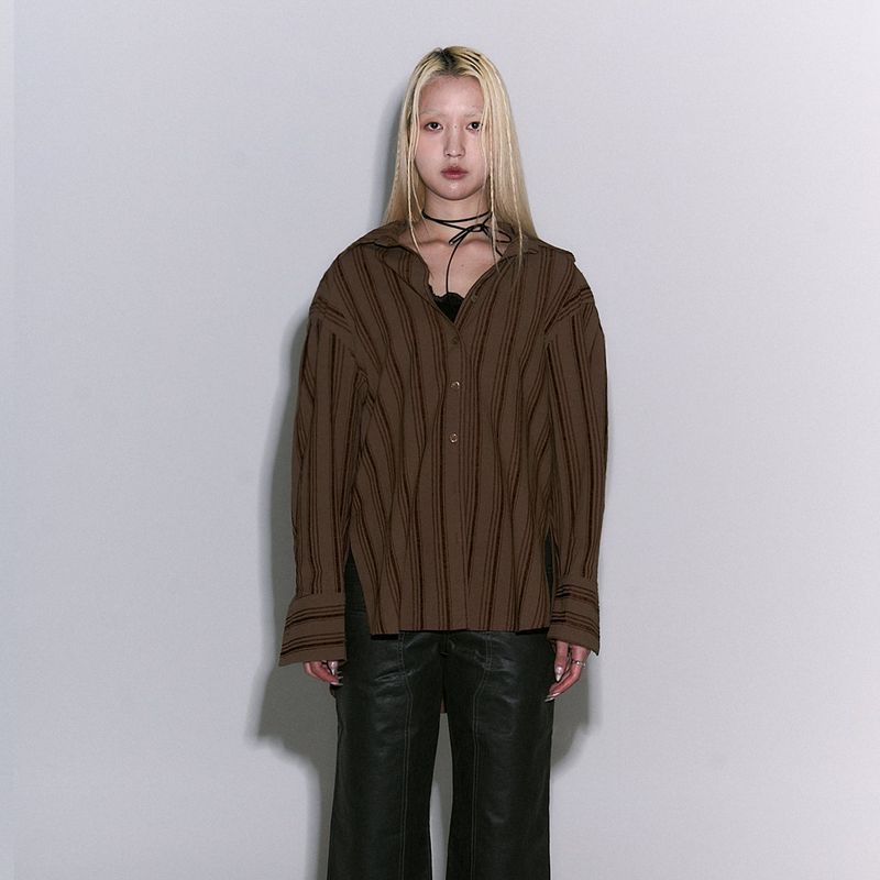 Stripe Oversized shirts [Brown]