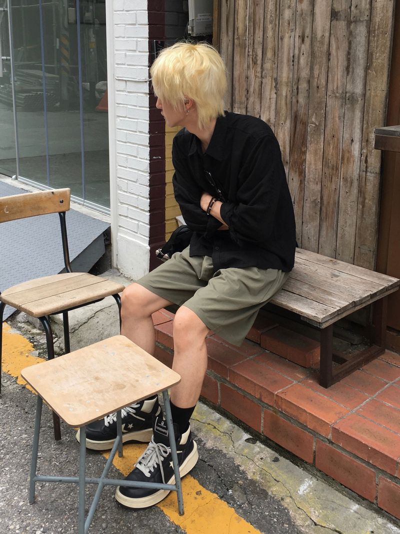 Basic Double-Pintuck Linen Shorts 4C