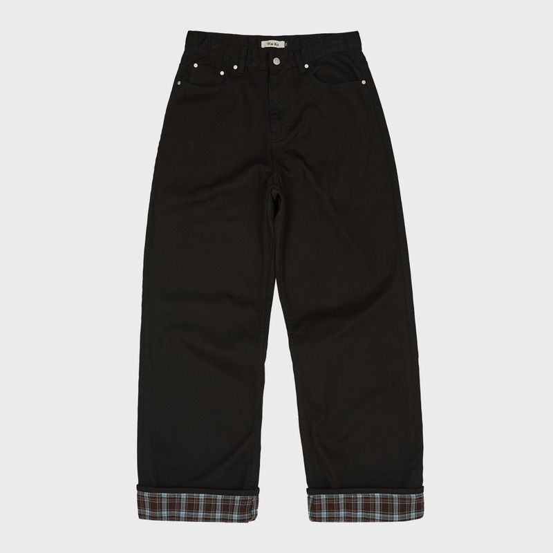 Check Applique Roll Up Cotton Pants