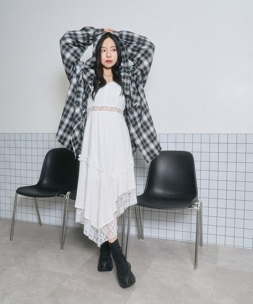 UNISEX チェックフーディシャツ