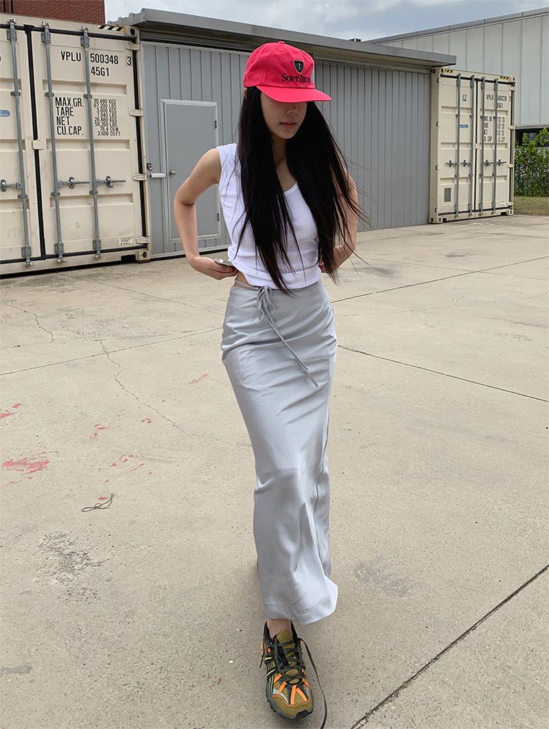 SATIN STRAP MAXI SKIRT (2COLOR)
