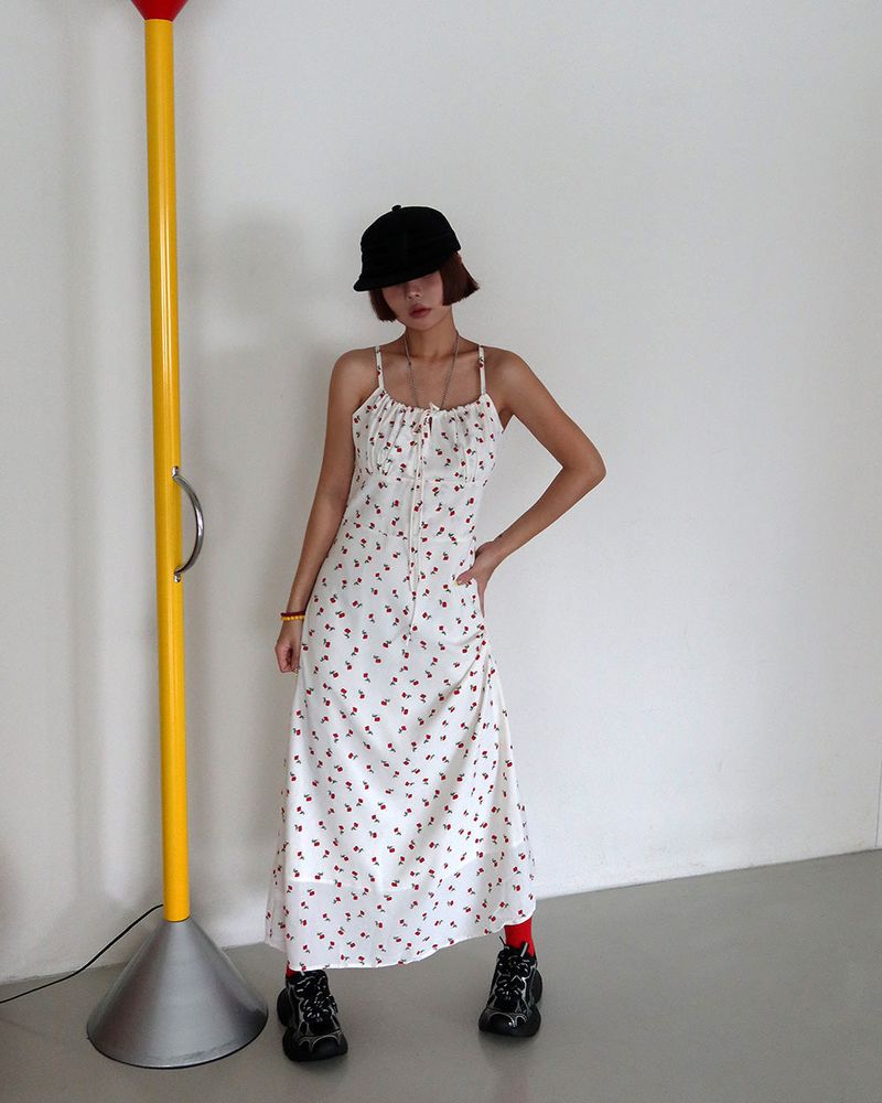 Cherry Flower Maxi Bustier Long Dress