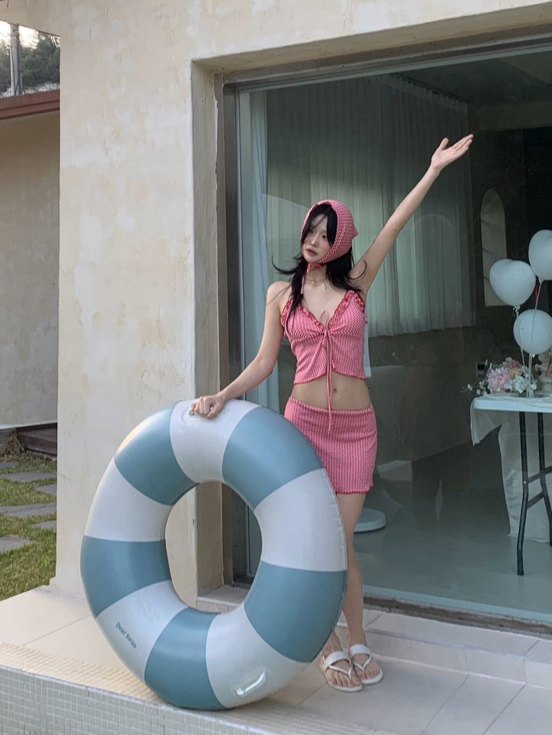 Picnic Girl Gingham Headscarf 3pcs Bikini SET