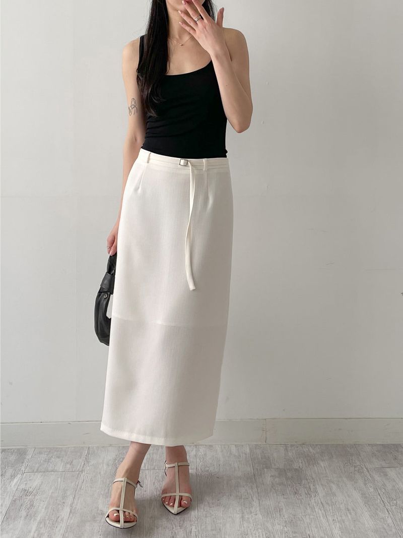 Lara Tweed Belted H-Line Long Skirt