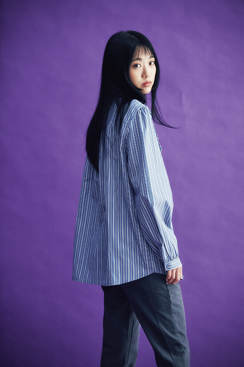 Stripe Frill Blouse (blue)