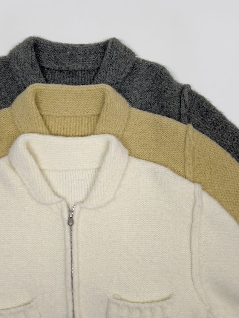 Reverse Two-Way Crop Knit Zip-Up