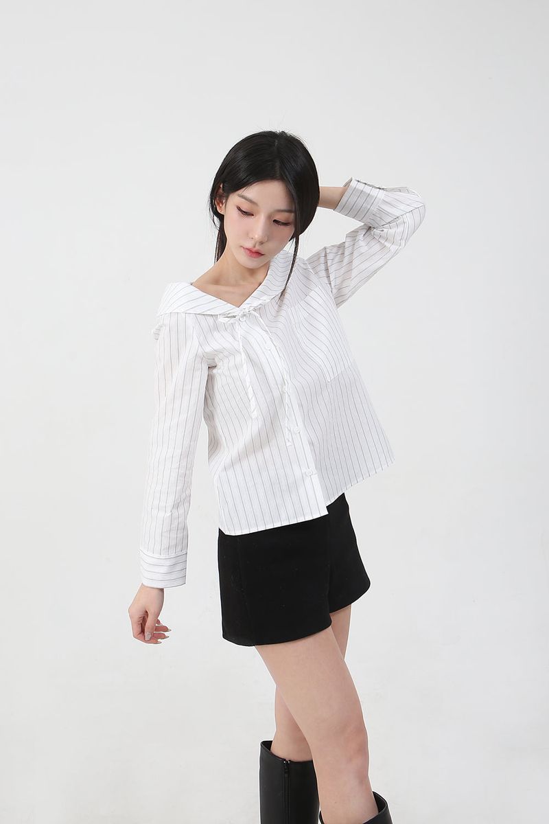 Stripe Offshoulder Blouse_white