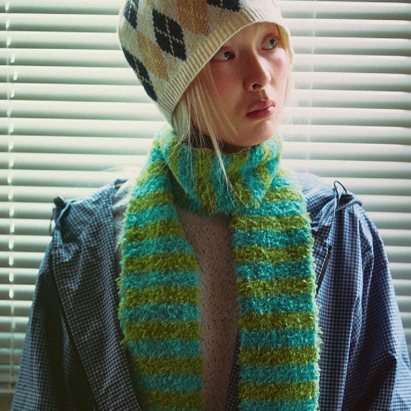 KOOKEESEE(クキシ)の「Hairy Stripe Knit muffler (mint/green)(Fashion Accessories)」