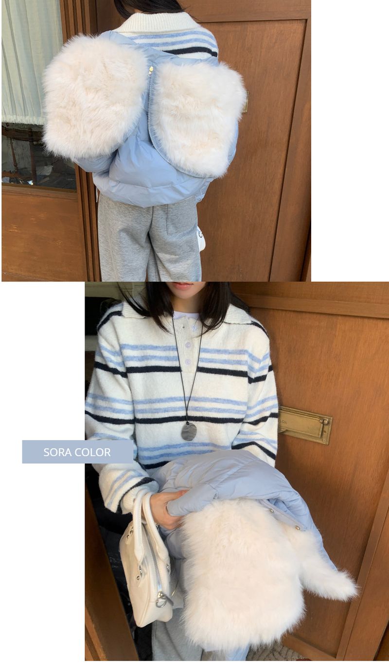 Ice Bloom Fur-Collar Duck Down Short Puffer