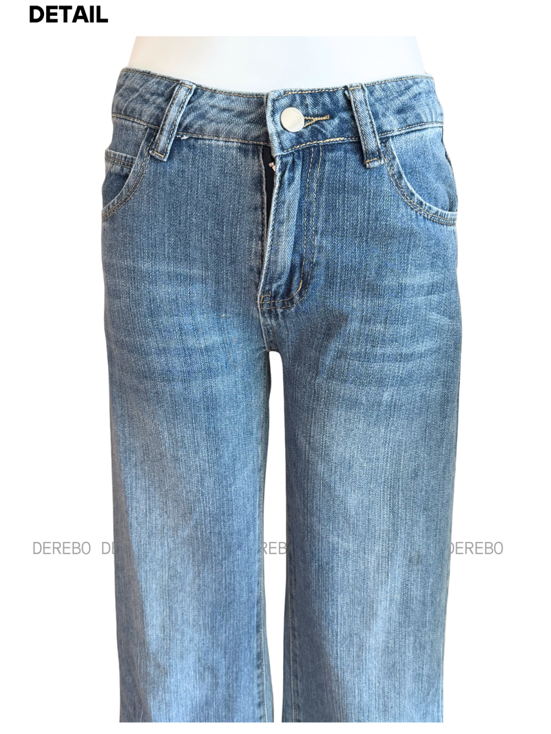 low semi-long denim pants