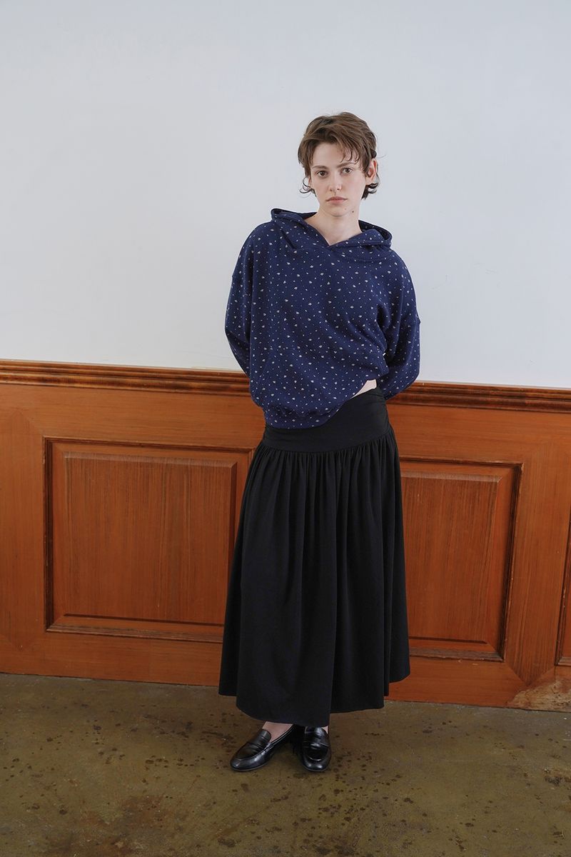 Floral waffle hoodie_navy
